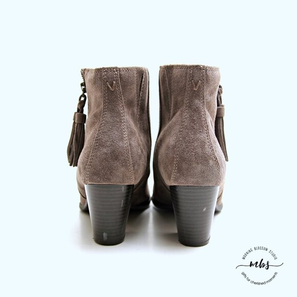 Vionic Madeline Greige Tassel Suede Leather Ankle Boots - Picture 8 of 16